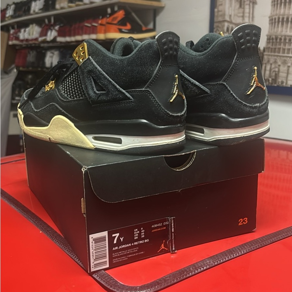 Jordan Black and Gold Retro 4 Kids Sneakers